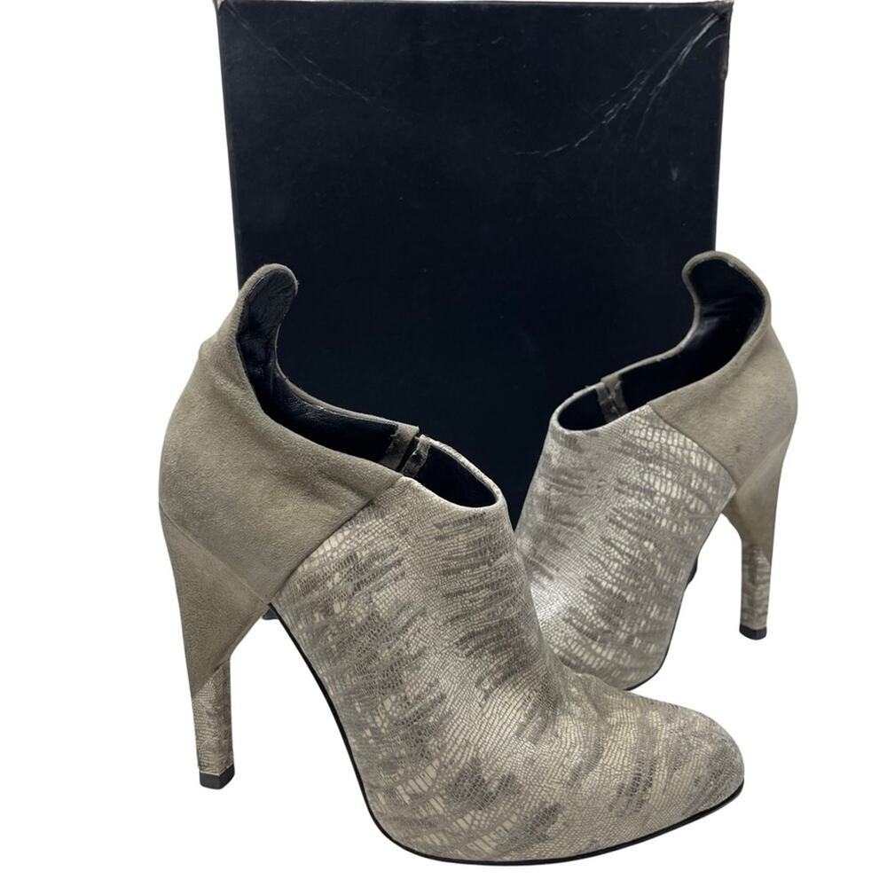 Alexander Wang Freda Graphic Gray Lizzard Suede High Heel Booties Size 37 US 6